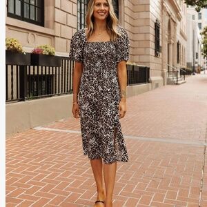 Women's Animal Print Front-Slit Midi Dress